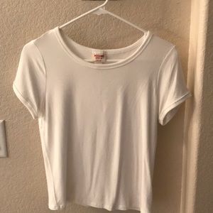 White 95% rayon material white t-shit.